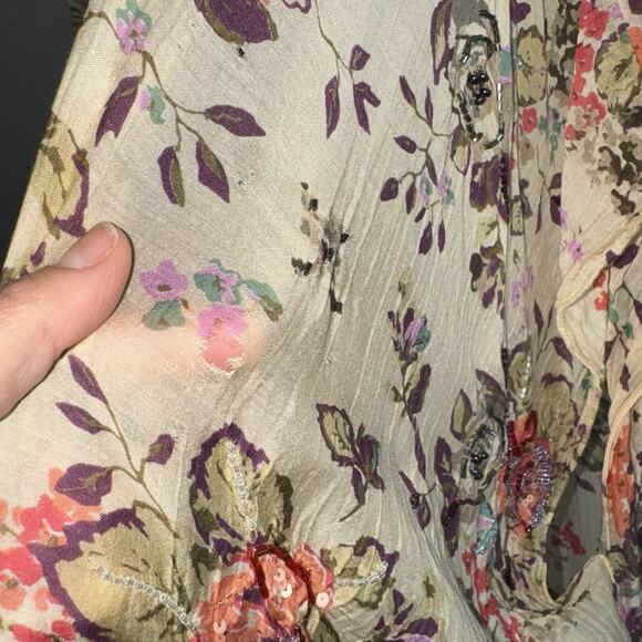 Aratta Silent Journey Hand-Beaded Floral Kimono Duster Topper Open Boho FLAWED - Picture 9 of 14